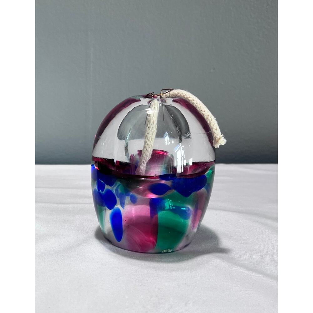 Adam Jablonski Art Glass Oil Burner Hand Blown Swirl Purple Green Poland Decor